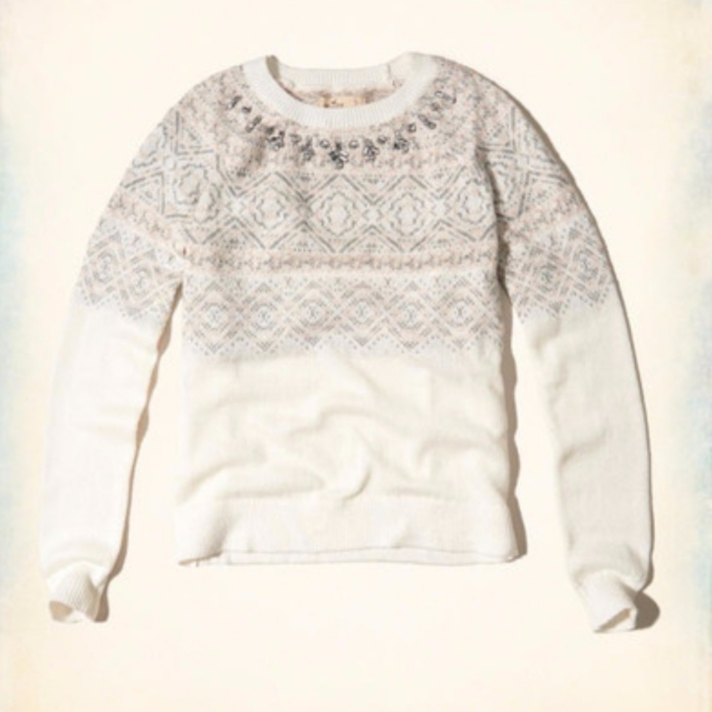 Hollister Fair Isle Jeweled Neck Sweater